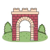 brick archway structure on grassy landscape with shrubs outdoor architectural garden element vector