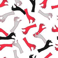 Colorful pattern of diverse hands in various gestures - black, red, gray vector