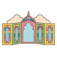 Colorful geometric pattern of traditional stained glass window design vector