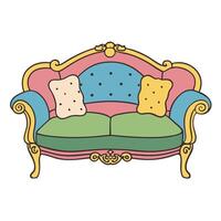 Colorful vintage sofa with decorative cushions in classic, elegant design illustration vector