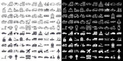 a set of black and white icons of various types of transportation vector