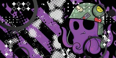 Abstract background purple lines with cartoon octopus object vector