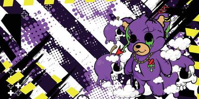 Abstract background design with teddy bear and skull objects vector
