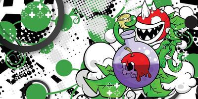 Abstract background with plant monster and skull objects vector