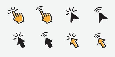 Computer mouse click cursor icon set. Hand and arrow pointer cursor with black and yellow color. vector
