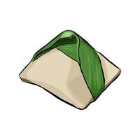 rice wrapped in banana leaves and typical Indonesian food paper vector