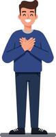 Cheerful young man standing confidently with a warm smile wearing casual clothes in flat design art vector