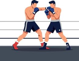Two boxers engaged in a competitive match displaying athleticism and focus in a flat design art style vector
