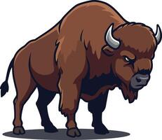 Detailed illustration of a powerful buffalo standing majestically, showcasing flat design elements, emphasizing strength and nature in art vector