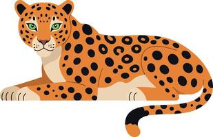 A resting leopard with striking spots and green eyes in a minimal and vibrant style showcasing art vector