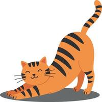 Playful orange tabby cat stretching with a happy expression in a minimal and colorful design style illustration vector