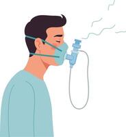 Man wearing a medical face mask and breathing apparatus in a minimal and clean design style, conveying a sense of care and wellness, illustration vector
