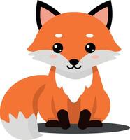 Cute orange fox character with large eyes in a flat design style, showcasing charm and playfulness, perfect for childrens illustrations and art vector