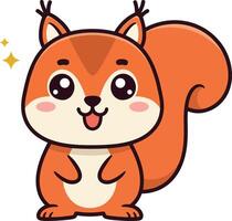 Cute cartoon squirrel character with a bright orange fur coat, cheerful expression, and minimalistic design style in colorful art vector