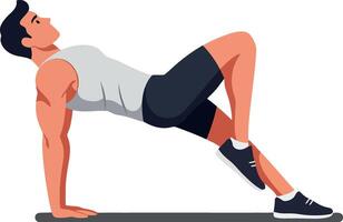 Athletic man performing a bridge exercise in a flat design style showcasing strength and focus in art vector