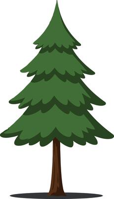 Lush green pine tree with layered branches showcasing flat design style in vibrant colors creating an inviting atmosphere for art