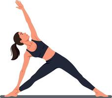 A woman practicing yoga in a graceful side angle pose, showcasing strength and flexibility in a flat illustration vector