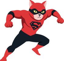 A strong superhero cat in a red costume striking a powerful pose in a flat illustration style showcasing its muscular build and determined expression vector
