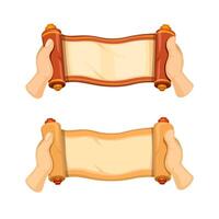 Hand Holding and Open Scroll Paper Set Illustration vector
