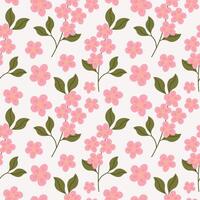 Seamless pattern with blossoming pink cherry flowers. Repeating background with floral texture. Spring motif for banner, wrapping, card, print, paper, poster, template. Botanical rapport vector