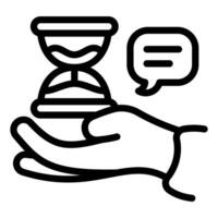 A hand holding a sand clock with speech bubbles vector