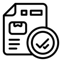 A black and white icon of a document and a check vector