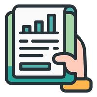 A hand holding a document with a graph on it vector