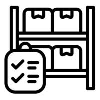 A black and white icon of a shelf with a check list vector