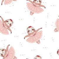 Seamless pattern in a simple childish style. Cute sloth ballerina dancing ballet, ballet tutu. vector