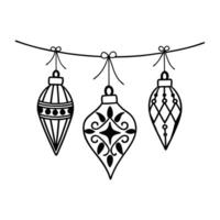 three Christmas ornaments hanging on a rope vector