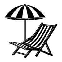 a black and white illustration of a beach chair and umbrella vector