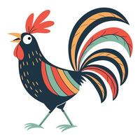 a rooster with colorful feathers on its back vector