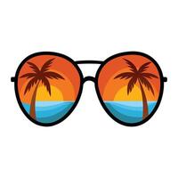 sunglasses with palm trees and sunset on the background vector