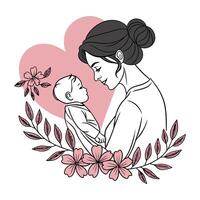 mother and baby with heart shape vector