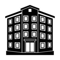 a black and white hotel building icon vector