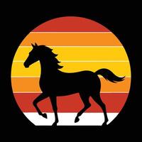 a horse silhouette in a circle with a sunset in the background vector