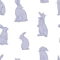 Hand drawn different rabbits on white background seamless pattern. Design for textile, fabric, wrapping paper, gift paper, Easter decoration vector
