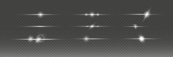 Set of glowing flare. Light effects or Shiny sparks. Flash illustrations on black background vector