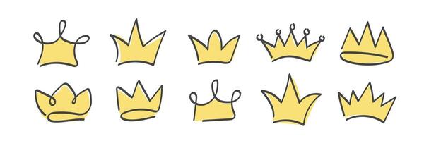 Hand drawn royal crown symbols of power and authority elements. vector