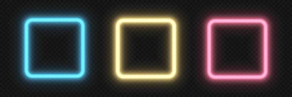 Bokeh illuminated frames. Set of bright lights rectangles on black background vector