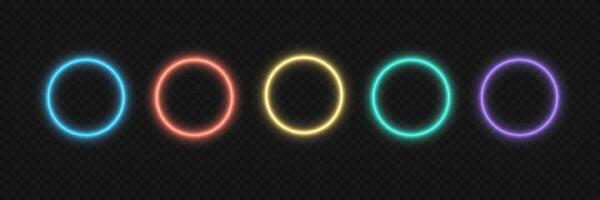 Set of glowing neon circles. Bright frames on black background vector