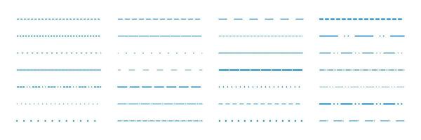 Blue dashed and dotted lines. Set of variorse dividers vector