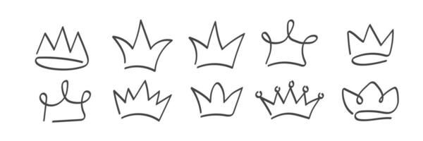 Set of Doodle Crown Icon. Hand drawn royal symbols of power and authority elements. illustration on white background vector