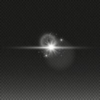 Bright light lens. Shiny star, glowing sparks on a dark background vector