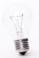 Close up of a light bulb on white background photo