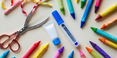 Creative tools and colorful supplies arranged for an enjoyable crafting session at home photo