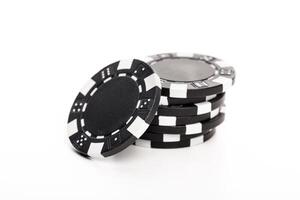 Stack of poker chips isolated on white background photo