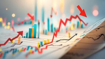 Trends in financial data with colorful graphs and arrows indicating market movements during analysis photo