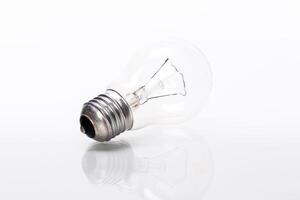 Close up of a light bulb on white background photo