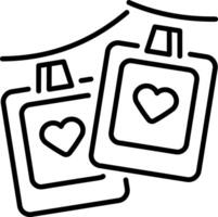 Polaroid photos hanging on a wire, line style icon vector